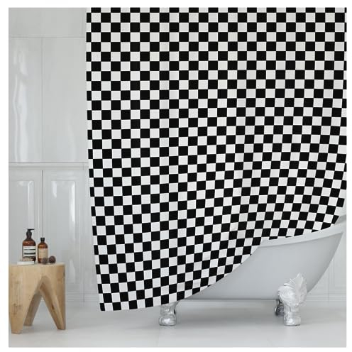 Worthwhile Goods Schwarz-weiß karierter Duschvorhang, modern, matt, schwarz-weiß, Gingham-Stoff, 183,9 x 183,9 cm (kariert)
