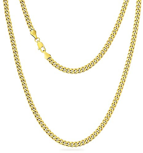 KRKC&CO Herren Halskette, 14K Gold Vergoldet 5mm Edelstahl Panzerkette Cuban Link Chain, Nickel-frei Dünne Kette Goldkette Silberkette für Männer Länge 45-61cm