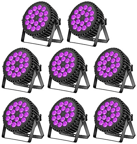 Ukfog 200W 18 LED Par UV+RGB Bühnenlicht Strahler, DMX512 Discolicht,8CH Partylicht, Strobe/Sound/Aktiv Modus Beleuchtung DJ Lichteffekt für Show Bar Party Musikfestival Halloween(8er-Pack)