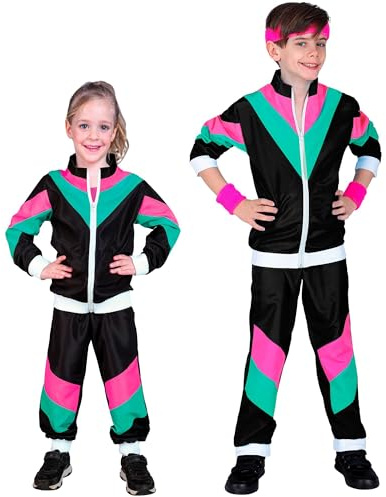 W WIDMANN MILANO Party Fashion - Kinderkostüm Trainingsanzug, Jacke und Hose, 80er Jahre Outfit, Jogginganzug für Karneval & Party