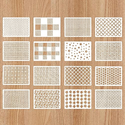 GIGIIS Pochoirs de Peinture en Plastique 16PCS Pochoirs Géométriques Réutilisables Pochoirs de Dessin de Peinture DIY Modèle pour Meuble Bullet Journal, Scrapbooking, Mur Maison Décor