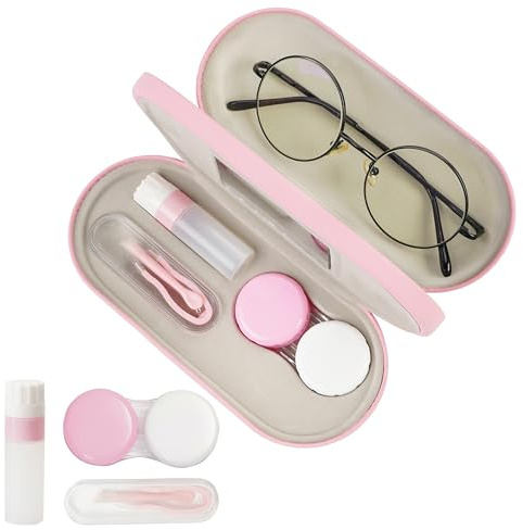 Eyeglass Case Double Sided Travel Size Cute Portable Contact Lens Box 2 in 1 Multifunction With Tool for Daily Outdoor Office