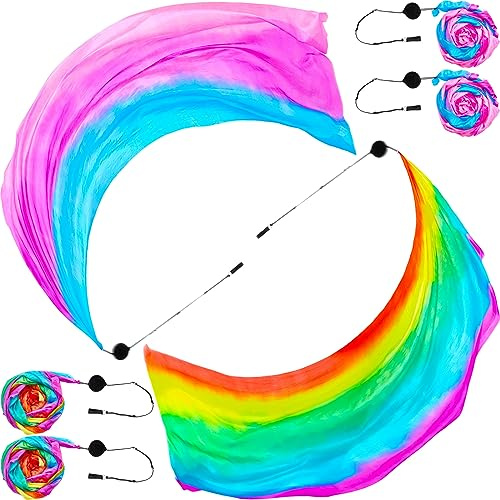 Jenaai 4 Sets Bauchtanz-Poi-Schal mit Poi-Bällen aus Seide, für Bühnenrequisiten