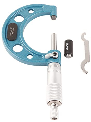 Micrómetro, Micrómetro Exterior de 0,01 Mm con Llave Micrómetro de Espesor de Acero Inoxidable, Micrómetros Exteriores (25-50 mm)