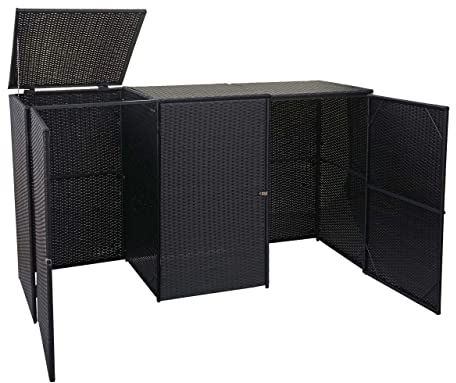 Décoshop26 Abri de poubelles extérieur conteneurs à ordures avec Couvercle jusqu'à 3 bacs en Poly rotin Noir 3x120 litres 04_0000952