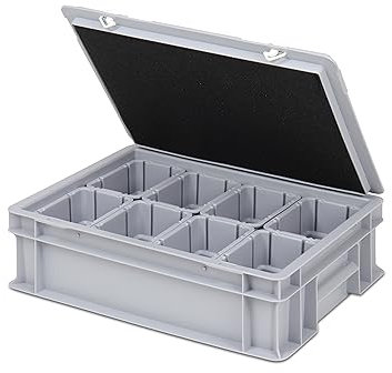 Einsatzkasten Einteilungs-Set für Eurobehälter, Schubladen mit Innenmaß 362x262 mm (LxB), 102 mm hoch, verschiedene Größen/Farben (8er Set inkl. Box + Deckel, grau)