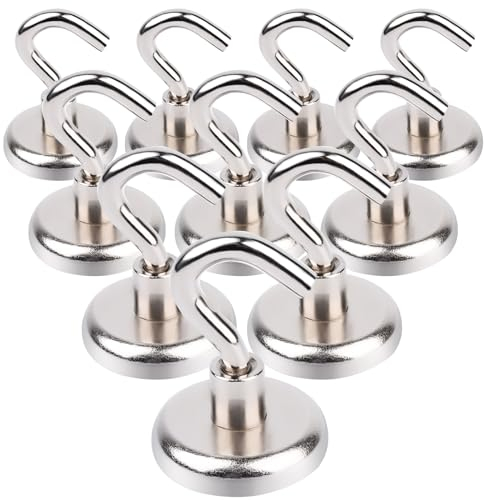 OCEUMAOA 10 Pack Magnetic Hooks Heavy Duty Strong Neodymium Magnet Hooks 32mm Magnets with Hook for Cruise Cabins Kitchen Fridge Van Classroom Office Camping Accessories Silver