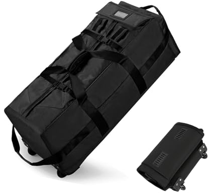 IAMOL Großer Seesack mit Rollen, 79 l, faltbar, Rolltasche für Herren, erweiterbares Gepäck, Koffer, Sport, Handgepäck, Kleidersäcke für Reisen, Wochenende, Schwarz