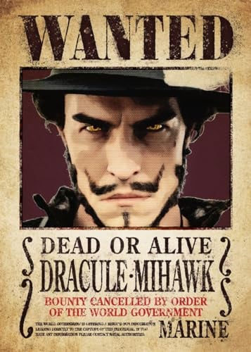 Displate Offiziell One Piece MetallPoster Magnetische Befestigung Inklusive Lizenziert Bilder Hochwertiges Poster Netflix - Wanted Posters Mihawk Wanted 45 cm x 32 cm
