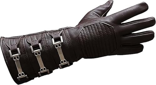 URBAN BUCK Herren-Handschuhe aus echtem Leder, lang, normale Passform, verschiedene Schnallen, Cosplay, Erwachsene, Braune Handschuhe für die rechte Hand, XXL