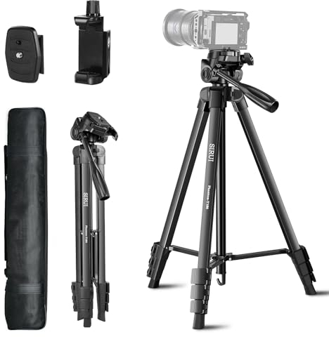 SIRUI 70 Tall Camera Tripod Stand with Phone Holder, Travel Bag, DSLR, Laser Level, Camcorder, Spotting Scopes, Outdoor Shooting