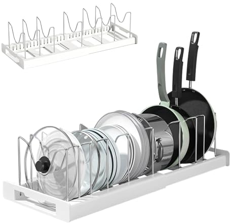 Jlobnyiun 1/2 kitchen rack - Adjustable Pot Rack, Telescopic Pot Rack | Rack Bronze with 7 Adjustable Compartment, Scuff-Proof Dutch Oven Rack, Braising Tray for Cupboard, Stainless Steel