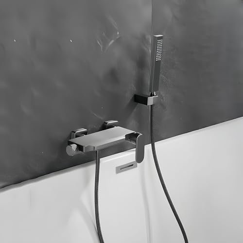 Badewannenarmatur Wasserfall Mit Handbrause Wasserhahn Badewanne Wandmontage Badarmatur Mischbatterie Badewanne Bad Armaturen Badewanne Messing (grau)
