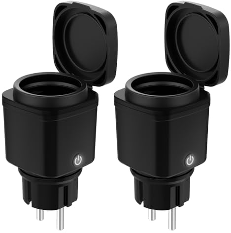 2er Pack WLAN Steckdose Outdoor, Smart Zeitschaltuhr Steckdose Outdoor, Überwachung des Stromverbrauchs, Kompatibel mit Alexa und Google Home, App und Sprachsteuerung, 2.4 GHz WiFi, Wasserdicht IP44