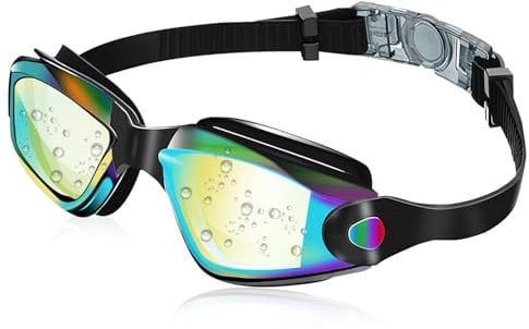 Hauibela Gafas de Natación Antivaho, Lentes de Protección Ultravioleta Impermeables, Campo de Visión Amplio y Claro, Cómodo Ajustable, Unisex para Adultos - Negro no Polarizado