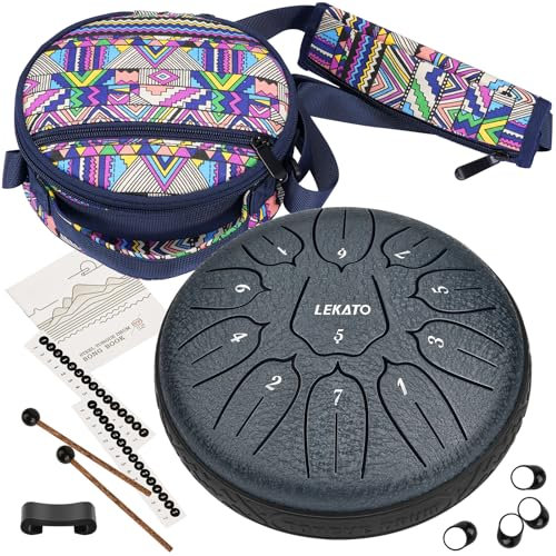 Zungentrommel Steel Tongue Drum(6 Zoll, 11 Noten in D) LEKATO Handpan Stahlzungentrommel mit Trommeltasche für Meditation Yoga Klangheilung, Balmy Hank Tank Drum Geschenke für Anfänger(Navy blau)