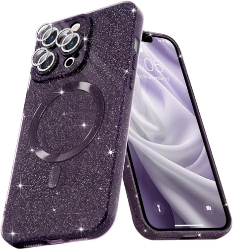 Micoden for iPhone 15 Pro Max Case [Compatible with Magsafe] Magnetic Phone Case Glitter Bling Sparkle Women Girl Shockproof with Camera Protector for iPhone 15 Pro Max,Dark Purple