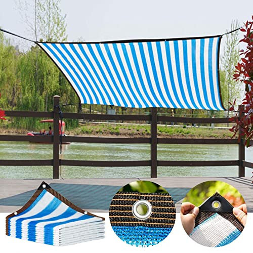 Shade Mesh,Blue and White Striped Shade Netting,Sunblock Shade Cloth Net With Grommets,90% Shade Mesh,Shade Sail,Greenhouse Garden Pergola Plant Shading Net,Breathable,BlueWhite-3x6m(9.8 * 19.7ft)(Siz
