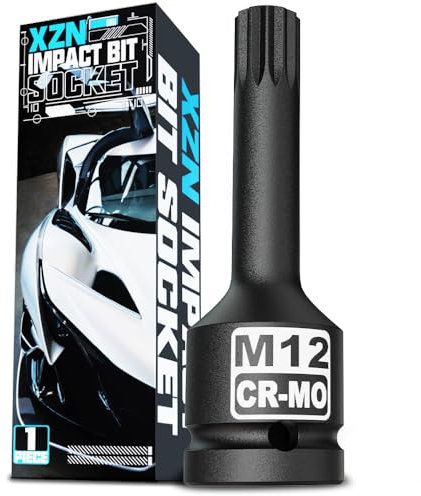 KIRXST Juego de Vasos de Impacto con Puntas Multidientes 1/2, M12 XZN Llaves de Vaso con Triple Cuadrada, para Bicicletas, Automóviles, Maquinaria