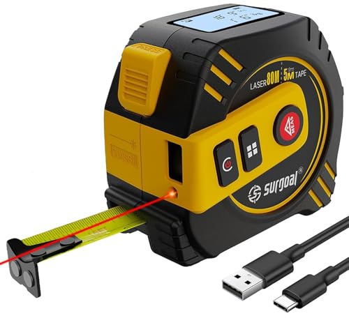 2-in-1 Laser Tape Measure 262ft – Digital Measuring Tape with LCD Display, Rechargeable Smart Tape Measure with Distance, Area & Volume Measurement, USB Charging – Construction & DIY Use