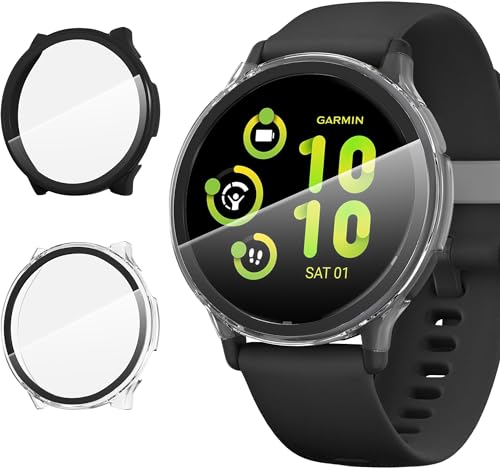 Diruite 2 Pièces Protection Écran pour Garmin Vivoactive 5 Coque,Ultra Mince PC Verre Trempé Écran Case pour Garmin Vivoactive 5 Cover