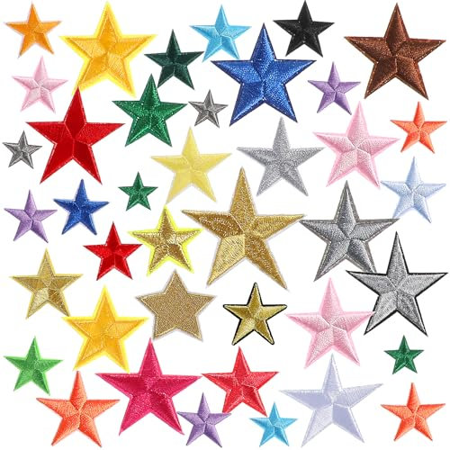 40PCS Star Iron On Patches, Star Patches Embroidered Iron On Patches Applique Star Sew on Patches for Clothing, Jeans, Jackets, Caps, Dress, Bag, Backpacks Repair