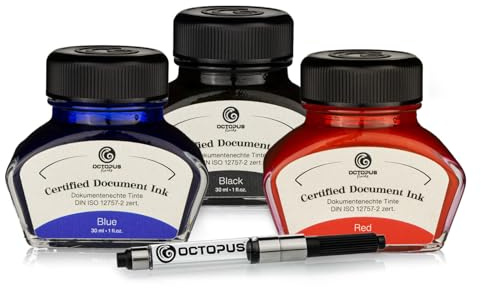 Octopus Fluids 3 x 30ml Document Ink Black, Blue, Red, zert. nach DIN ISO 12757-2