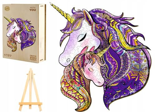 PASJO - Holzpuzzle Erwachsene mit Einhornmotiv 332 Teile 35x32,3 cm - Geschenkidee für Kinder - Holz Puzzle Einhörner - Einzigartige Tierförmige Holz-Puzzle - Creative Jigsaw aus Holz für Erwachsene