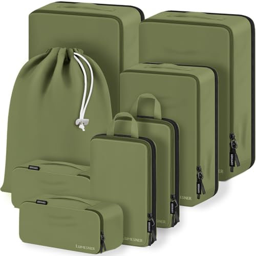 Koffer Organizer Set 8-teilig, Packtaschen für Koffer, Packing Cubes Set für Reise,Packtaschen mit Kosmetiktasche (Army green, 8-teilig)