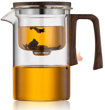 ZEID 18 Oz Water Separation Glass Teapot with Wooden Handle, Enchantipot Magic Tea Pot, Magical Teapot Glass with Infuser, Clear Tea Pot with Strainer, Tea Separation Filtration Glass Tea Pot