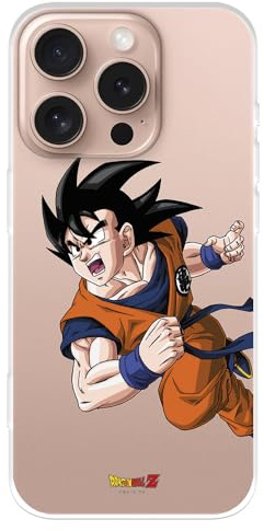 Case Compatible with iPhone 16 Pro Official Dragon Ball Goku Warrior to Protect Your Mobile Phone, Transparent Flexible Silicone Case with Official Dragon Ball License