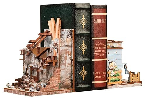 CUTEBEE Kit Book Nook - Lot de 2 serre-livres miniatures de Noël - Décoration de bibliothèque - Diorama - Kit de construction pour adultes (Love and Peace)