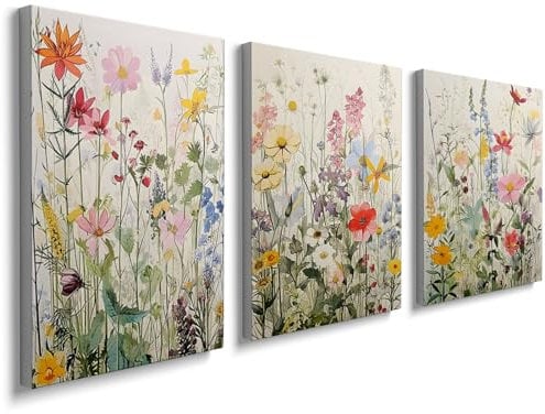 Asthetic Bedroom Decor Canvas Flowers - Prints Set of 3 Wall Art Print Sets Wall Art Living Room 0109
