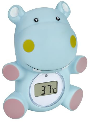 TFA Dostmann Digitales Badethermometer für Babys, 30.2034.14, HIPPO, auch für Kinder/Senioren geeignet, auch für Pools/Whirlpools, in Nilpferd Form, 9,8 cm hoch, blau