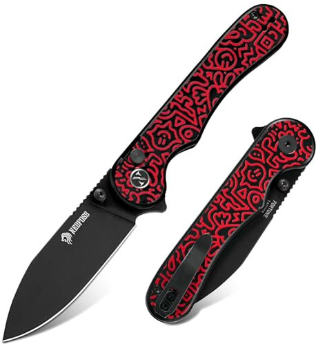 NedFoss FORTUNE couteau pliant, 14C28N acier couteau survie, Longueur lame 7.5 cm, revêtement titane bleu, manche g10 avec clip ceinture, mini couteau de poche
