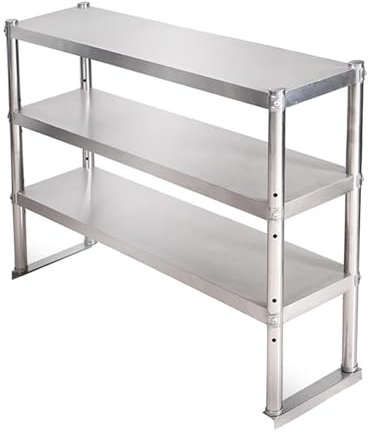 LXBAMKEA Verstellbar 2/3 Ebenen Auflage, Edelstahl Vorbereitungs- Und Arbeitstisch Für Zuhause Restaurant Küche Lager Bar, Gewerblich Lagerregale, Allzwecktische(Silver-3 Layers-150x35x80CM)