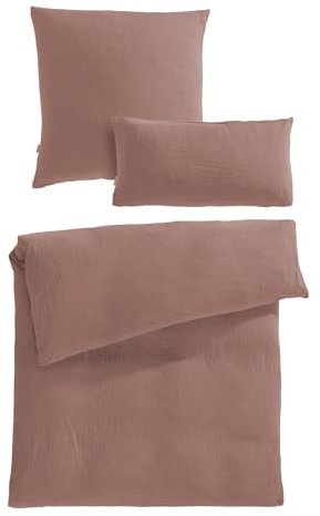 Pure Label Musselin Bettwäsche 135x200 cm mit einem Kissenbezug 80x80 cm und einem Kissenbezug 40x80 cm aus 100% Baumwolle - Traumhaft weiche, kuschelige Bettwäsche-Sets in braun