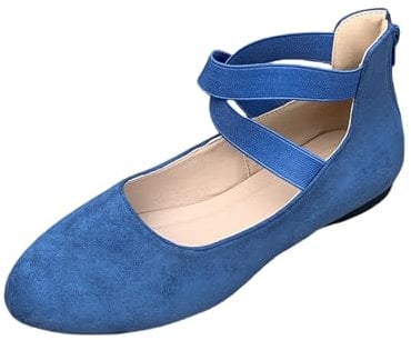 Women's Ballet Flats Pumps Ballerina Ankle Strap Womens Flat Court Shoes Wedding Evening Shoes Mary Jane Flats Party Dress Shoe Classic Pointed Toe Shoe with Low Wedge Office Work Footwear Blue