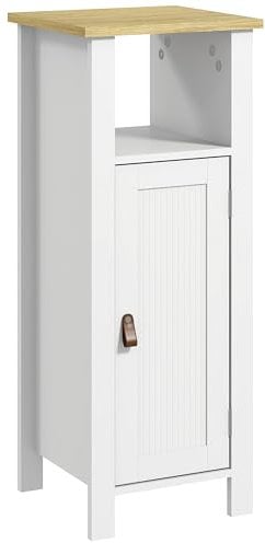 kleankin Slim Bathroom Storage Unit with Open Shelf, Bathroom Storage Cabinet with Beadboard Door and Adjustable Shelf, 32 x 30 x 80 cm, White