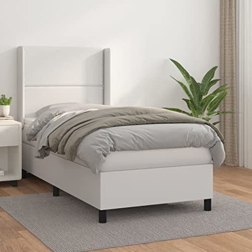 Iiaky Boxspringbett mit Matratze Weiß 100x200 cm Kunstleder Bett Mit Bettkasten Bett Boxspringbett Betten Boxspringbett Mit Matratzeer // 3132424
