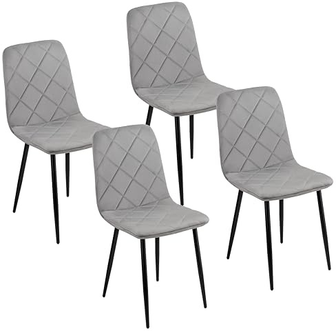 Baroni Home Set mit 4 modernen Stühlen mit Samtbezug und schwarzen Eisenbeinen, Sessel für Wohnzimmer, Schlafzimmer, Esszimmer, 52x44x85 cm, Grau