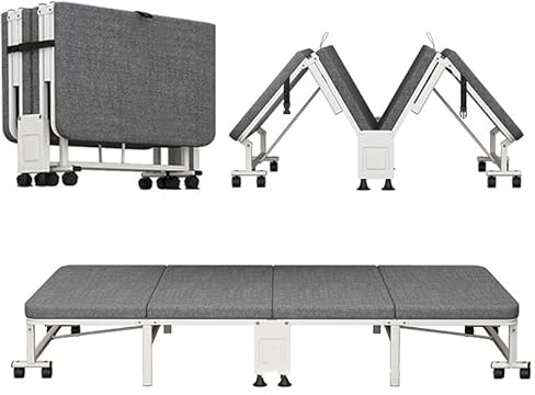 Klappbett mit verstellbarem Kopfteil und Rollen, tragbar für Nickerchen im Büro und Camping, inklusive Matratze