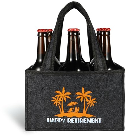 Senken Felt Beer Bottle Carrier, 6 Bottles Retirement Gift Bag for Men | Felt beer gift bag, removable dividers, foldable, subtle palm tree pattern, witty retirement gifts for men, fits 6 bottles