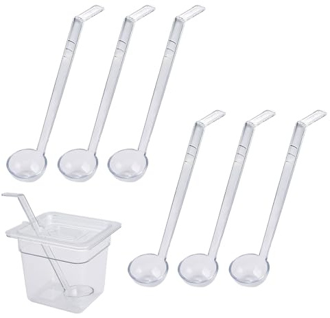 Lot de 6 louches, petites cuillères de service en plastique de 20 cm, petites louches pour servir la sauce, mini louche à long manche, petite sauce transparente de 28,3 g pour condiments, sauce