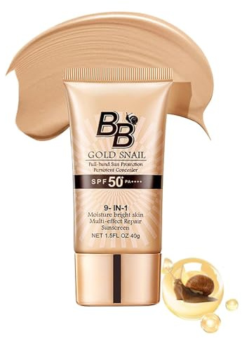 BB Crème Teintée SPF 50, Soin Visage Unifiant avec Protection UV Élevée,CC Crème Teint Parfait avec Escargot Doré, Anti-Imperfections & Protection Solaire, pour Tous Types de Peau, 40g