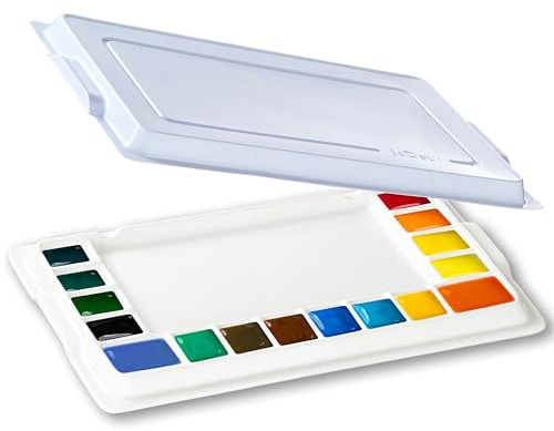 JODEVI große Keramik-Mischpalette, weiße Aquarellpalette mit 16 Vertiefungen, Porzellanpalette für Aquarell, Gouache, Acryl und Ölgemälde