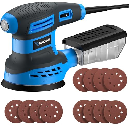 Random Orbital Sander 350W, 125mm Electric Sander with Active Dust Extraction, 10Pcs Sandpapers, 6-Speed 6000-13000 RPM, Hook & Loop Backing Pad for Woodworking/Polishing