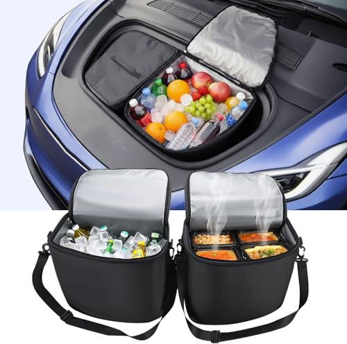 for Tesla Model Y Frunk Cooler Organizers, AYAMAYA Insulated & Leak Proof Camping Coolers, Portable Front Trunk Storage Bags with Lid and Strap for Tesla Model Y Accessories, Set of 2