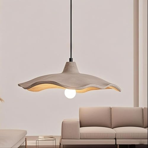Stesulfr Pendelleuchte Retro Wabi Sabi Stil für Kücheninseln Lampenschirm aus Beton in Lotusform E27 zum Aufhängen hellgrauer Deckenleuchter aus Zement geeignet für Schlafzimmer Wohnzimmer Esszimmer