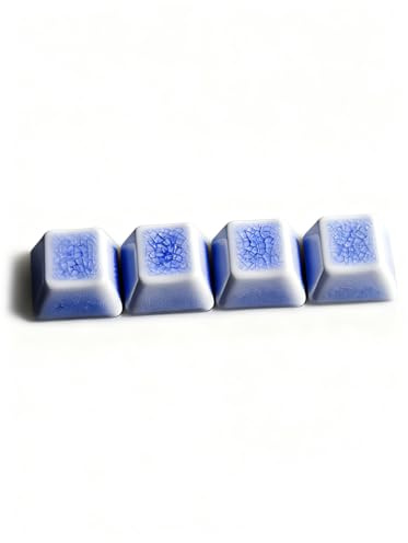 Artisan Crackle Glaze Ceramic Keycaps (5 Keys), Handcrafted Original Profile WASD Set, Ice-Cool Touch, Thocky Sound, Unique Porcelain Art (Sky Blue)